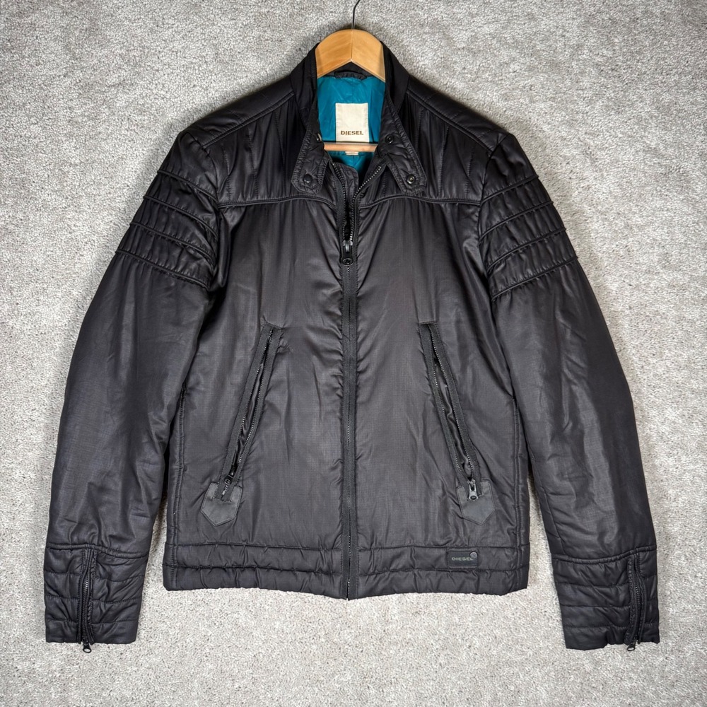 Diesel Black Quilted Moto Jacket Women's S Zip Up Puffer Coat